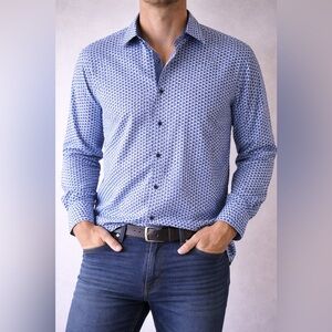Robert Graham Blue Geometrical Button-Down Shirt Long Sleeve Large-office preppy